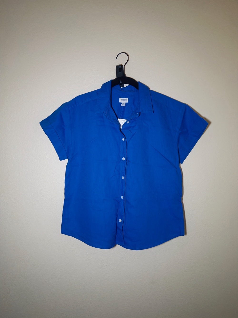 J. Crew Vibrant Blue Short Sleeve Button-Down Blouse